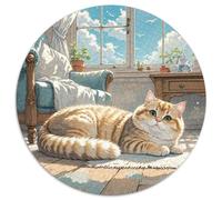 English Short Gold Gradual Layer Cat 1000 Pieces Circle Puzzle for Kids Aged 5-8 Made Animal Cats Jigsaw Creative Hard Challenge 1000pcs (67.5x67.5cm)