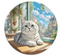 English Short Silver Gradual Layer 1000 Pieces Circle Jigsaw Puzzles for 5+ Year Olds Animal Cat Geometric Creative Difficult Hard Challenging 1000pcs (67.5x67.5cm)