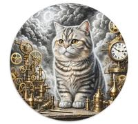 English Short Silver Gradual Layer 1000 Pieces Circle Puzzle for Kids Aged 5-8 Made Animal Cat Geometric Fun Gear Hard Challenge 1000pcs (67.5x67.5cm)