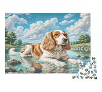 English Springer Spaniel - Carta pesante - Cocker Spaniel nel ruscello poco profondo - Puzzle - Attività rilassante per principianti - 38x26cm/1000 pezzi