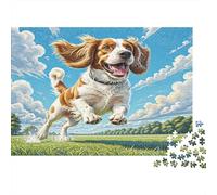 English Springer Spaniel - Carta resistente - Cocker Spaniel che salta nel prato erboso - Puzzle - Attività familiare educativa - 70x50cm/1000 pezzi
