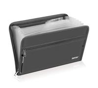 ENGPOW - Cartella portadocumenti espandibile con 13 tasche, ignifuga, con chiusura a cerniera, organizer portatile sicuro con linguette colorate, per fogli formato A4/lettera, colore: grigio