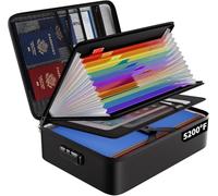ENGPOW Scatola portadocumenti ignifuga con isolamento termico fino a 2870 °C, multistrato, impermeabile e ignifugo, 13 tasche, organizer per documenti A4 con serratura