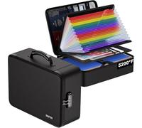 ENGPOW Scatola portadocumenti ignifuga con isolamento termico fino a 2870 °C, multistrato, impermeabile e ignifugo, 25 tasche, grande scatola portadocumenti A4 con serratura