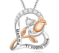 ENGRAWELRY Collana Donna Incisione Mamma Ti voglio bene Argento 925 Pendente Ciondolo Cuore Rosa con Cristallo Gioielli Regalo Originale per Natale Festa della Madre Compleanno