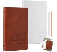 Engrowtic 6 Pcs Wedding Vow Books His and Hers Vow Notebooks with Ballpoint Pens 5.9x3.9 Inch Brown and White Leather Couple Notebook Gift for Wedding Bridal Shower Engagement Party Favor 40 Pages/Pcs