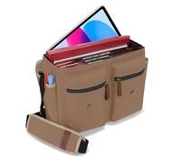 ENHANCE Designer Edition DnD Borsa- Elegante Borsa a Tracolla per Giochi di Ruolo, Adatta per il Manuale del Giocatore, Raccoglitori, dadi e Accesori, con Custodia per Tablet e Tasche Laterali (Beige)