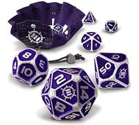 ENHANCE DND Set di Dadi in Metallo - Poliedrici da 7 Pezzi con Borsa in Pelle Vegana 2 in 1 e Vassoio, Set Solido per D&D (Edizione da Collezione Porpora)
