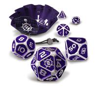ENHANCE DND Set di Dadi in Metallo - Poliedrici da 7 Pezzi con Borsa in Pelle Vegana 2 in 1 e Vassoio, Set Solido per D&D (Edizione da Collezione Porpora)