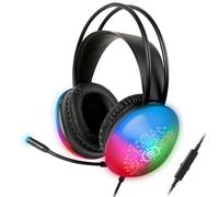 ENHANCE Voltaic 2 Cuffie da Gioco USB - Audio Stereo per PC con Design Trasparente, Circuito, LED Multicolore, Driver da 50 mm - Auricolari Sovraurali con Controller in Linea per Massimo Comfort