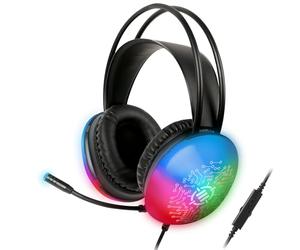 ENHANCE Voltaic 2 Cuffie da Gioco USB - Audio Stereo per PC con Design Trasparente, Circuito, LED Multicolore, Driver da 50 mm - Auricolari Sovraurali con Controller in Linea per Massimo Comfort