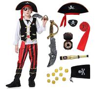 Enhenenhen Costume da Pirata bambino, Vestito Pirate Bambina, da Pirata con set di accessori, Pirati Dress Up Set Halloween Carnevale Pirata Cosplay Costumi per Bambini dai 3 ai 12 anni