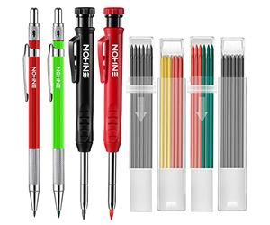 Enhon Kit Matite Meccaniche Carpentiere e 40 Ricariche, 4 Matite per Lavorazione Legno a Foro Profondo con Temperamatite Incorporato Strumenti Marcatura Falegnameria (Verde, Rosso, Nero, Giallo)