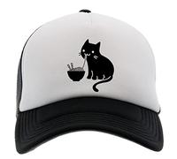 Enigmae Carino Gatto Mangiare Ramen Giappone Cappellino da Baseball Cappello Unisex Uomini Donne Parte Anteriore in Schiuma Parte Posteriore in Rete Nero cap