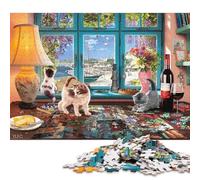 Enigmi da Finestra Gattini Puzzle in Legnos 500 Pezzi Puzzle Adulto Regalo Per Amore E Amico Gioco Education Decorazione Interna Unica Per Gioco Familiare Stress Relief 500pcs (52x38cm)