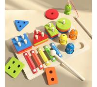 ENIKMOSD Giocattoli Montessori da Impilare e Ordinare 1 2 3 4 Anni,Forme Geometriche Ordinamento e Impilamento in Legno con Gioco di Pesca xilofono Puzzle Giochi Educativi Regalo per Bambini