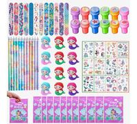 ENIKMOSD Regali di compleanno per bambini, ospiti, sirena, 72 pezzi, regalo per festa sirene, sirena e ragazza Pinata compleanno con taccuino a matita, gomma, braccialetti timbri per bambini tatuaggi