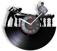ENILSA Orologio da parete rotondo silenzioso Giocatore di biliardo Targa da parete Orologio da parete personalizzato Biliardo Snooker Room Decor Vinile Orologio regalo