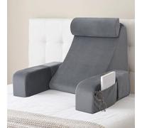 ENITYA Cuscino posteriore per letto seduto, cuscino da lettura con braccioli e grandi tasche per adulti, cuscino verticale per riposare, guardare la TV, allattamento, recupero, gioco, grigio