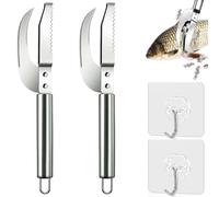 EnixwH 2 Pcs Raschietto a Squame di Pesce, Raschietto per Pesce, Squama Pesce in Acciaio, Raschietto Pesce Pulizia Pesce Squamatore Pesce con Design a Doppia Fila di Dentellature