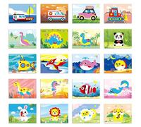 EnixwH 20 Pezzi EVA Schiuma Kit Mosaico Lavoretti Creativi per Bambini Colori Assortiti con Dinosauri Animali Oceano e Trasporto Set Creativo Autoadesivo Come Regalo o per Il Compleanno dei Bambini