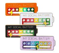 ENIXWH 4 pezzi My Social Battery Pin spilla divertente sociale batteria pin per autoespressione accessori alla moda per zaini e cappelli, 3x3cm, Metallo