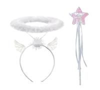 EnixwH Aureola Angelo Accessori per Costume Angelo Donna Angel Headband con Ali D'angelo e Aureola Aureola Bacchetta Magica per Carnevale Epifania Travestimento Imitazione Cosplay Festa Regalo