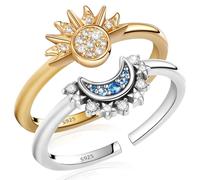 Eniyou 2 Pezzi Anello Sole e Luna Anelli Ragazza Anelli Regolabili Donna Anello Luna 16.5mm L'Apertura è Regolabile Adatta Alle Signore Come Regalo per Mogli e Amiche Argento e Oro