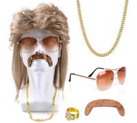 Eniyou Parrucca Uomo Anni 70-80 Mullet Bionda Accessori Hippie Carnaval Halloween