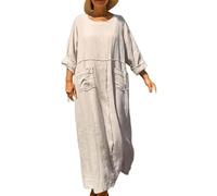 Enjerr Dresses Women's Maxi Dress Solid Plus Size Loose Cotton Linen Summer Casual Long Dresses with Pockets 2025 New (White, 4XL)