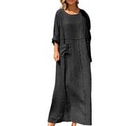 Enjerr Dresses Women's Maxi Dress Solid Plus Size Loose Cotton Linen Summer Casual Long Dresses with Pockets 2025 New (Black, 4XL)