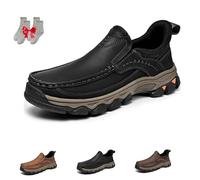 Enjerr Orthopedic Shoes Men, 2025 New Men's Orthopedic Comfortable Hands-Free Genuine Slip On Loafers, Breathable (Black,49)