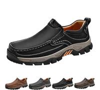 Enjerr Orthopedic Shoes Men - Arch Support, 2025 New Hands-Free Slip On Loafers, Arch Support Genuine Leather Casual Shoes (Black,44)