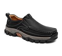 Enjerr Orthopedic Shoes Men, Men's Orthopedic Hands-Free Genuine Leather Slip On Loafers, Arch Support (40,Black)
