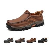 Enjerr Orthopedic Shoes Men, Men's Slip-On Orthopedic Hands-Free Genuine Leather Slip on Loafers, for Man Travels (Brown,45)