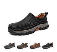 Enjerr Orthopedic Shoes Men, Men's Slip-On Orthopedic Hands-Free Genuine Leather Slip on Loafers, for Man Travels (Black,50)