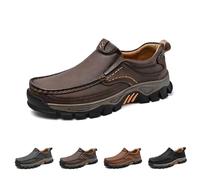 Enjerr Orthopedic Shoes Men, Men's Slip-On Orthopedic Hands-Free Genuine Leather Slip on Loafers, for Man Travels (Dark Brown,47)