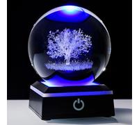 Enjinkail Palla di cristallo dell'albero della vita, incisione laser 3D con base luminosa a LED che cambia colore, decorazione spirituale per la casa, luce notturna, regalo per donne e uomini
