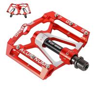 ENJOHOS Pedali Per Bicicletta 3 Cuscinetti Sigillati Antiscivolo Cnc Alluminio Pedale Leggero Ampia Piattaforma Piatta Anti-Skid Pedali Per 9/16" Mtb,Bici Da Strada,Bmx,E-Bike 1 Coppia/2 Pezzi,Rosso