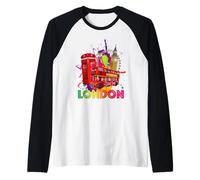 Enjoy Cool Colorful London UK Tee Shirts, London Landmarks Maglia con Maniche Raglan