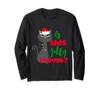 Enjoy Cool Funny Christmas Jolly Cat Novelty Graphic Design Maglia a Manica