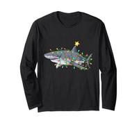 Enjoy Cool Funny Wild Shark in Christmas Decorated Tree Fun Maglia a Manica