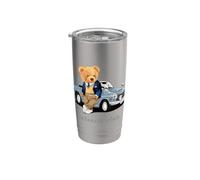 Enjoy Cool Teddy Bear With Classic Car Graphic Designs Fun Bicchiere termico in acciaio inox doppia parete
