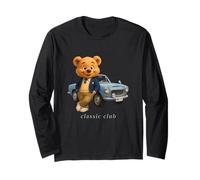 Enjoy Cool Teddy Bear With Classic Car Graphic Designs Fun Maglia a Manica