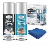 Enjoy Home Kit Cura Scarpe e Tessuti: Pulitore Schiuma Attiva 200ml + Impermeabilizzante Spray 200ml + Panno Microfibra - Set Professionale per Sneakers, Camoscio, Pelle, Borse e Nabuk - Made in Italy