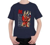 Enjoy Koi Oni Maschera Giappone Samurai Carpa Y2K Maglietta per bambini, blu navy, 128