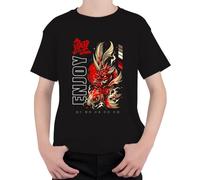 Enjoy Koi Oni Maschera Giappone Samurai Carpa Y2K Maglietta per bambini, Nero , 104