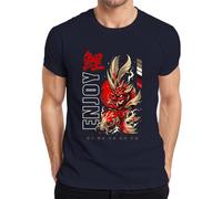 Enjoy Koi Oni Maschera Giappone Samurai Carpa Y2K Maglietta Uomo, blu navy, 3XL