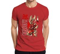 Enjoy Koi Oni Maschera Giappone Samurai Carpa Y2K Maglietta Uomo, Colore: rosso, L