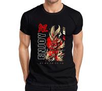 Enjoy Koi Oni Maschera Giappone Samurai Carpa Y2K Maglietta Uomo, Nero , XL